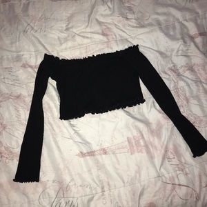 black cropped off the shoulder top